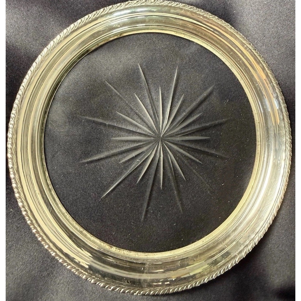 Vintage MCM Sterling Silver Wine Coaster Cut Starburst Design Barware